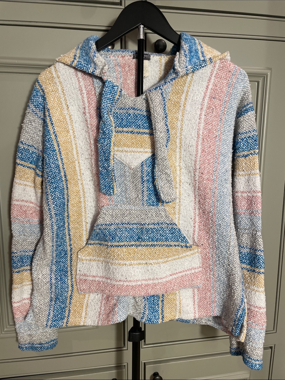 Earthbound Trading Chunky Striped Baja Hoodie Coastal Hippie Surf Poncho